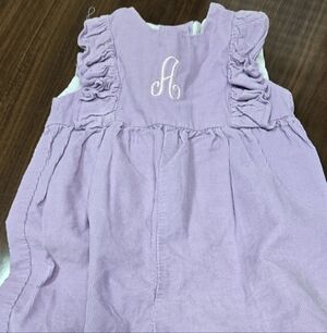 Charming Purple Ruffled Corduroy Overalls With A Monogram